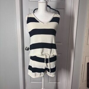 Black‎ & White Striped Knit Sleeveless Lounge/Beach Set – Size Small